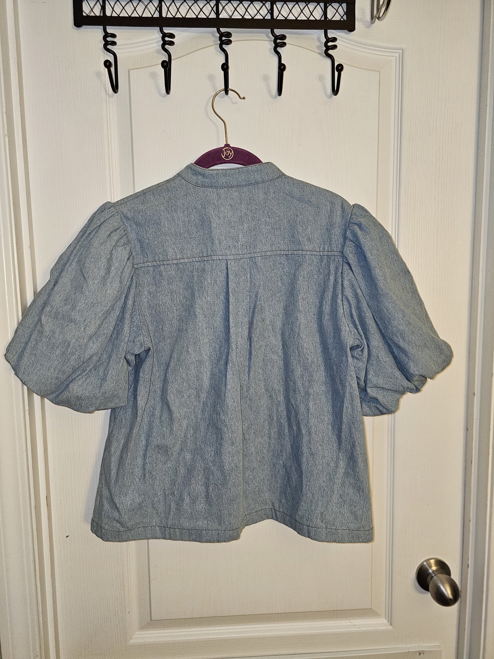 Olivia James The Label Annie Puff Sleeve Denim Blouse Size Extra Small XS - Picture 5 of 9